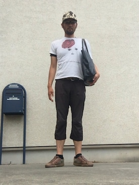 「no brand（ノーブランド）のアイテム（Tシャツ/カットソー、ホワイト系）」を使った、ひろしさん（メンズ・183cm）の春コーディネート