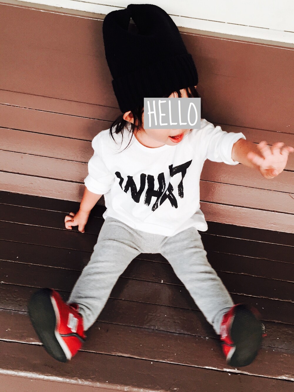 「ママリンク、電車、ネコミミ」｜「ZARA KIDSのアイテム（Tシャツ/カットソー、ホワイト系）」を使った、J-babyさん（キッズ・80cm）の秋コーディネートの1枚目の写真
