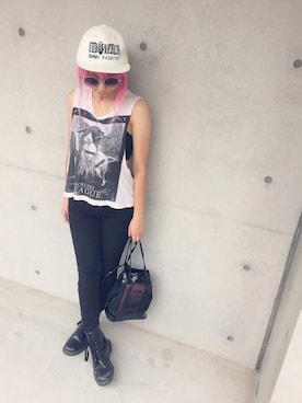 「BUTTSTAIN（バットステイン）のアイテム（帽子）」を使った、yuuさん（レディース・155cm）の夏コーディネート