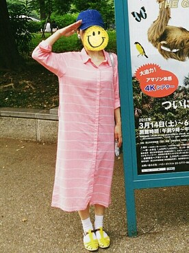 「アイテム（アクセサリー、パープル系）」を使った、ケイコさん（レディース・150cm）の夏コーディネート