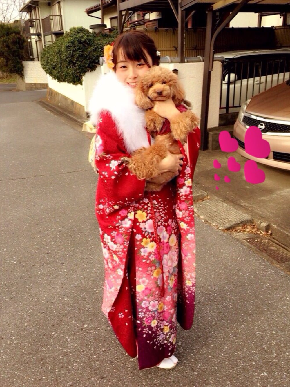 「成人式、振袖」｜「振袖のアイテム（浴衣、レッド系）」を使った、Ikumiさん（レディース・158cm）の冬コーディネートの1枚目の写真