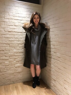 「フードコート」｜「アイテム（ミリタリージャケット）」を使った、anna yamaguchiさん（レディース・162cm）の冬コーディネート
