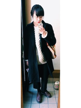 「アイテム（トートバッグ、オレンジ系）」を使った、妙さん（レディース・162cm）の冬コーディネート