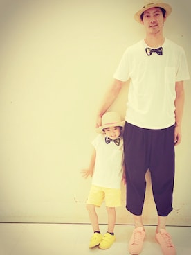 「SUPERTHANKS（スーパーサンクス）のアイテム（Tシャツ/カットソー、ホワイト系）」を使った、RioN♡YunoNさん（キッズ・133cm）の夏コーディネート