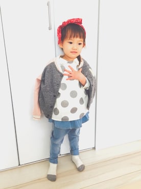 「ZARA KIDSのアイテム（スタジャン）」を使った、nonnon_peさん（キッズ・100cm）の冬コーディネート
