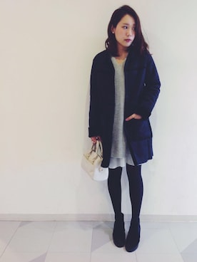 「アイテム（ムートンコート）」を使った、Rie   Taniguchiさん（レディース・160cm）の冬コーディネート