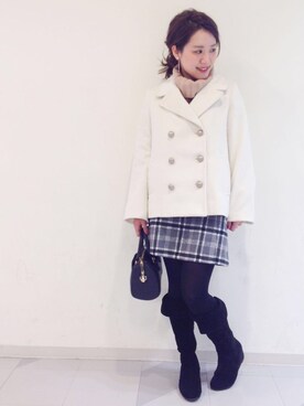 「Chico（チコ）のアイテム（ピーコート）」を使った、Rie   Taniguchiさん（レディース・160cm）の冬コーディネート