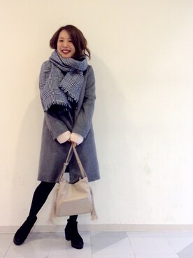 「Chico（チコ）のアイテム（チェスターコート）」を使った、Rie   Taniguchiさん（レディース・160cm）の冬コーディネート