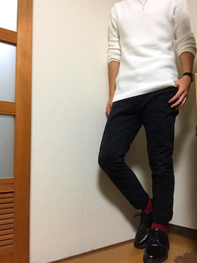 「WEGO（ウィゴー）のWEGO/ライクラツイルスキニーパンツ（その他パンツ）」を使った、ほりこーさん（メンズ・173cm）の秋コーディネート