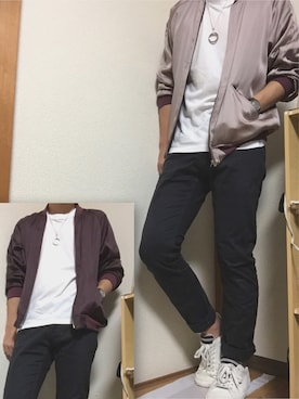「WEGO（ウィゴー）のWEGO/ライクラツイルスキニーパンツ（その他パンツ）」を使った、ほりこーさん（メンズ・173cm）の秋コーディネート