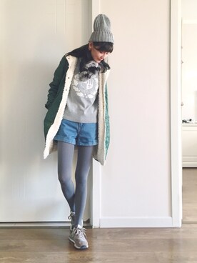 「Honeys（ハニーズ）のアイテム（ピーコート）」を使った、喵喵小桃さん（レディース・160cm）の冬コーディネート