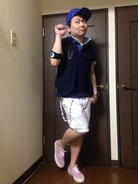 「IRIE（イリエ）のアイテム（帽子）」を使った、小林一寿さん（メンズ・165cm）の夏コーディネート