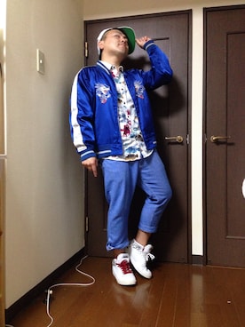 「LRG（エルアールジー）のアイテム（キャップ）」を使った、小林一寿さん（メンズ・164cm）の夏コーディネート