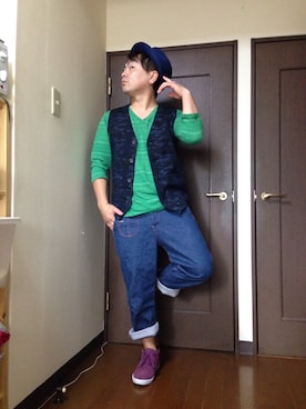 「galvanize（ガルヴァナイズ）のアイテム（トップス）」を使った、小林一寿さん（メンズ・164cm）の夏コーディネート