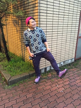 「LRG（エルアールジー）のアイテム（帽子）」を使った、小林一寿さん（メンズ・164cm）の秋コーディネート