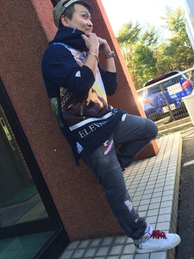 「LRG（エルアールジー）のアイテム（帽子）」を使った、小林一寿さん（メンズ・164cm）の秋コーディネート