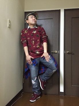 「LRG（エルアールジー）のアイテム（帽子）」を使った、小林一寿さん（メンズ・164cm）の秋コーディネート