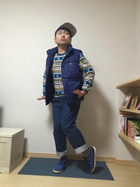 「LRG（エルアールジー）のアイテム（帽子）」を使った、小林一寿さん（メンズ・164cm）の冬コーディネート