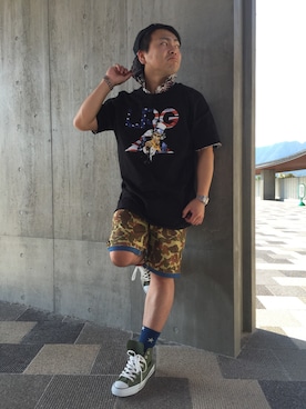 「LRG（エルアールジー）のアイテム（帽子）」を使った、小林一寿さん（メンズ・164cm）の秋コーディネート