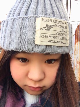 「Honeys（ハニーズ）のアイテム（ニットキャップ/ビーニー）」を使った、袖♪( ´▽｀)さん（レディース・150cm）の冬コーディネート