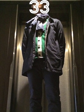 「雨の日」｜「アイテム（ステンカラーコート）」を使った、KUROさん（メンズ・174cm）の春コーディネート