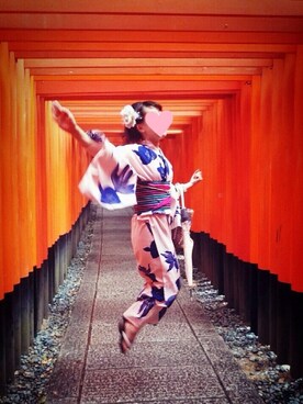 「アイテム（浴衣、ピンク系）」を使った、kinako02さん（レディース・153cm）の夏コーディネート