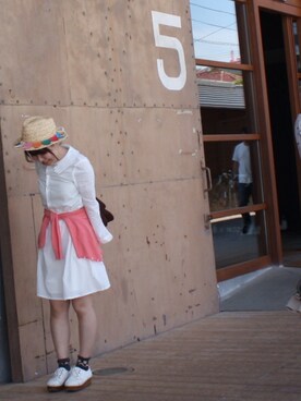 「I am I （アイアムアイ）のアイテム（ワンピース、ホワイト系）」を使った、kinako02さん（レディース・153cm）の春コーディネート