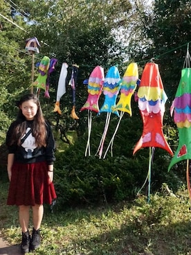 「ひざ丈スカート」｜「アイテム（スウェット）」を使った、TONさん（レディース・159cm）の秋コーディネート