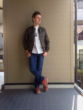 「ワークブーツ」｜「アイテム（ブルゾン）」を使った、塔弁さん（メンズ・172cm）の秋コーディネート
