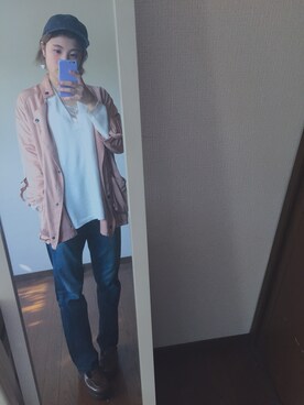 「パパのお下がり」｜海帆さん（レディース・161cm）の秋コーディネート