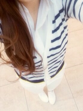 「ブラウス(ホワイト)（シャツ/ブラウス、ホワイト系）」を使った、くうさんさん（レディース・160cm）の春コーディネート