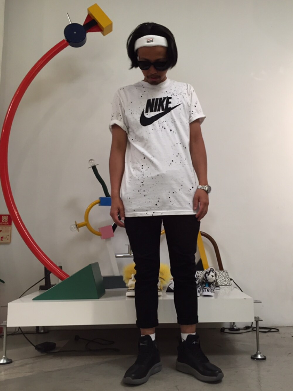 「スポーツミックス、LHP、LHP名古屋、NIKE、articlenumber、KaneZ、相川、韓国ファッション、走るの得意」｜「L.H.Pのアイテム（ヘアバンド、ホワイト系）」を使った、相川直輝さん（メンズ・174cm）の春コーディネートの1枚目の写真