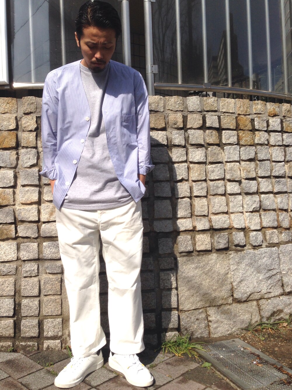 「LHP、Julien david、soe、春、春コーデ、LHP名古屋、相川」｜「soe shirtsのアイテム（シャツ/ブラウス、ブルー系）」を使った、相川直輝さん（メンズ・174cm）の冬コーディネートの1枚目の写真