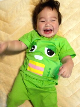 「アイテム（ママ＆ベビー、グリーン系）」を使った、usa.jさん（キッズ・60cm）の夏コーディネート