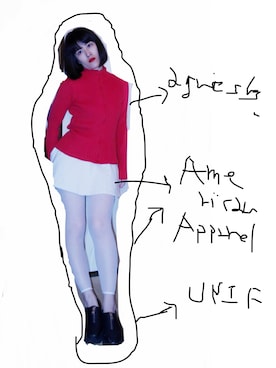 「agnes b.（アニエスベー）のアイテム（カーディガン/ボレロ、レッド系）」を使った、EYEさん（レディース・161cm）の春コーディネート