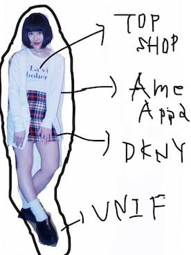 「TOPSHOP（トップショップ）のアイテム（Tシャツ/カットソー、ホワイト系）」を使った、EYEさん（レディース・161cm）の春コーディネート