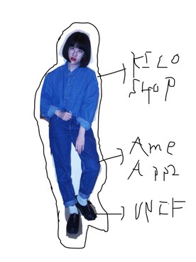 「VINTAGE（ヴィンテージ）のアイテム（シャツ/ブラウス、ブルー系）」を使った、EYEさん（レディース・161cm）の夏コーディネート