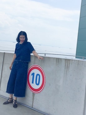 「TOPSHOP（トップショップ）のMoto raw hem t-shirt（Tシャツ/カットソー、ブルー系）」を使った、EYEさん（レディース・161cm）の夏コーディネート