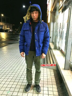 「Champion（チャンピオン）のアイテム（ダウンジャケット/コート）」を使った、李宗豫さん（メンズ・178cm）の春コーディネート
