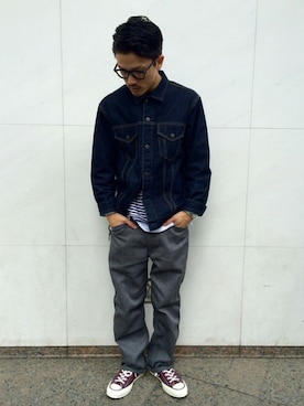 「TYPE BLUE（タイプブルー）のアイテム（デニムジャケット）」を使った、MASAYAさん（メンズ・165cm）の秋コーディネート