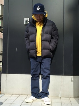 「AVIREX（アヴィレックス）のアイテム（ダウンジャケット/コート）」を使った、MASAYAさん（メンズ・165cm）の冬コーディネート