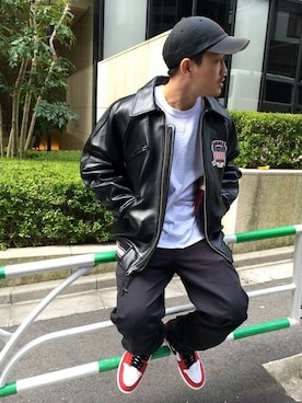 「AVIREX（アヴィレックス）のアイテム（スタジャン）」を使った、MASAYAさん（メンズ・165cm）の春コーディネート