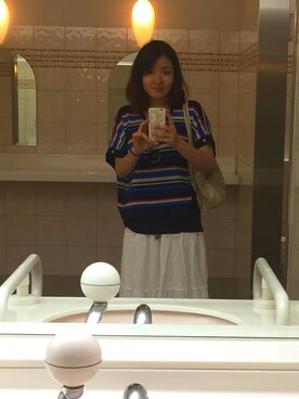 「アイテム（チューブトップ、ブルー系）」を使った、Anna Carolinaさん（レディース・158cm）の夏コーディネート