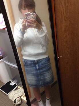 「しまむらzipper掲載商品のアイテム（スカート、ホワイト系）」を使った、ちゃんまなさん（レディース）の秋コーディネート