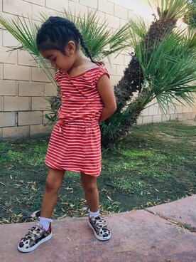 「stripes」｜「アイテム（シャツワンピース）」を使った、Irie•LoLo•Noaさん（キッズ・104cm）の秋コーディネート