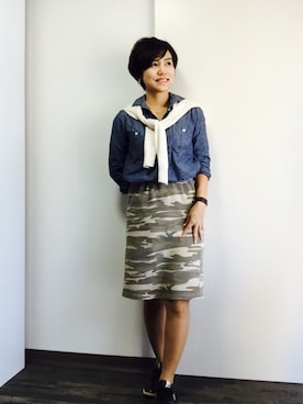 「UNIQLO（ユニクロ）のアイテム（シャツワンピース、ブルー系）」を使った、Miku Kumagaiさん（レディース・158cm）の秋コーディネート