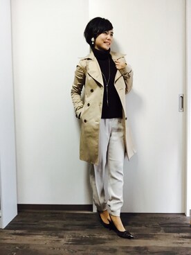「BLACK BY MOUSSY（ブラックバイマウジー）のアイテム（トレンチコート、ベージュ系）」を使った、Miku Kumagaiさん（レディース・158cm）の秋コーディネート