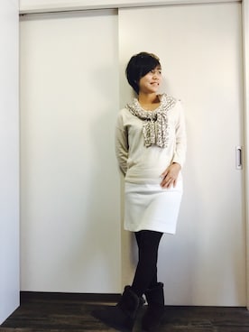 「22 OCTOBRE（ヴァンドゥ－オクトーブル）のアイテム（ニット/セーター、ホワイト系）」を使った、Miku Kumagaiさん（レディース・158cm）の秋コーディネート