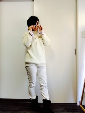 「GU（ジーユー）のアイテム（ニット/セーター、ホワイト系）」を使った、Miku Kumagaiさん（レディース・158cm）の秋コーディネート