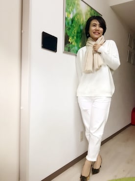 「GU（ジーユー）のアイテム（ニット/セーター、ホワイト系）」を使った、Miku Kumagaiさん（レディース・158cm）の冬コーディネート